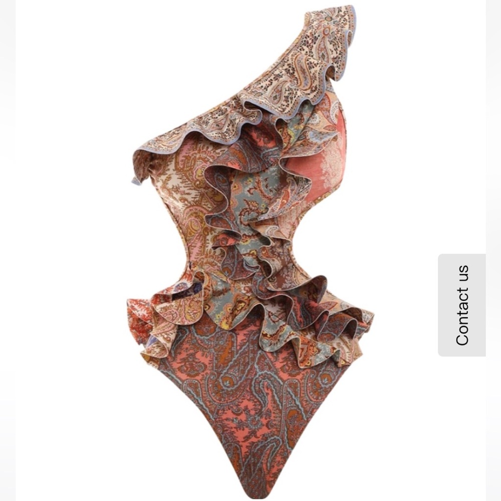Zimmermann
Devi ruffled one-shoulder swimsuit